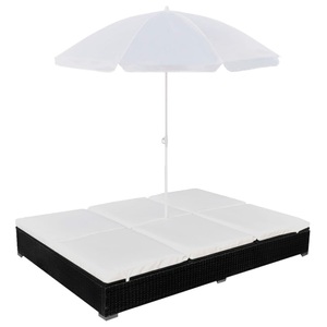 Diverse Hardware, Outdoor-Loungebett mit Sonnenschirm Poly Rattan Schwarz, vidaXL Outdoor-Loungebett mit Sonnenschirm Poly Rattan Schwarz