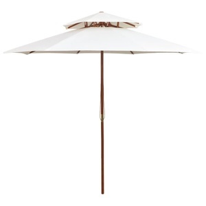 vidaXL, vidaXL Doppeldeck Sonnenschirm 270×270 cm Holzstange Cremeweiß, vidaXL Doppeldeck Sonnenschirm 270×270 cm Holzstange Cremeweiß
