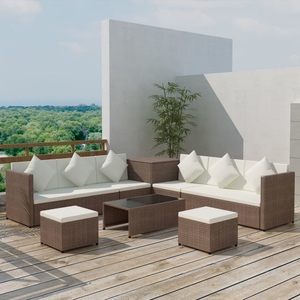 vidaXL, vidaXL 8-tlg. Garten-Lounge-Set mit Kissen Poly Rattan Braun