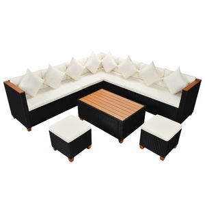 Diverse Hardware, 7-tlg. Garten-Lounge-Set mit Auflagen Poly Rattan Schwarz, 