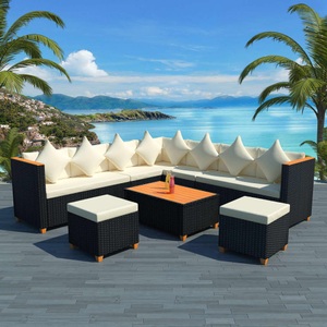 Diverse Hardware, 7-tlg. Garten-Lounge-Set mit Auflagen Poly Rattan Schwarz, 