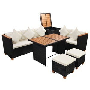 Diverse Hardware, 7-tlg. Garten-Lounge-Set mit Auflagen Poly Rattan Schwarz