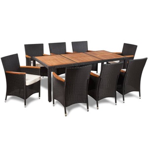 Diverse Hardware, 9-tlg. Garten-Essgruppe mit Auflagen Poly Rattan, vidaXL 9-tlg. Garten-Essgruppe mit Auflagen Poly Rattan