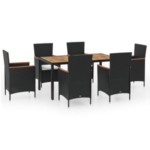 Diverse Hardware, 7-tlg. Garten-Essgruppe mit Auflagen Poly Rattan