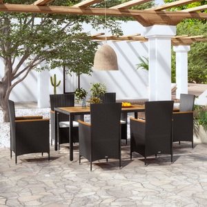 Diverse Hardware, 7-tlg. Garten-Essgruppe mit Auflagen Poly Rattan