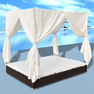Diverse Hardware, Outdoor-Loungebett mit Vorhang Poly Rattan Braun, vidaXL Outdoor-Loungebett mit Vorhang Poly Rattan Braun