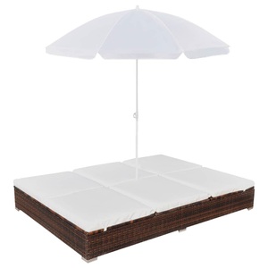 Diverse Hardware, Outdoor-Loungebett mit Sonnenschirm Poly Rattan Braun