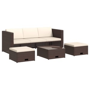 Diverse Hardware, 4-tlg. Garten-Lounge-Set mit Auflagen Poly Rattan Braun
