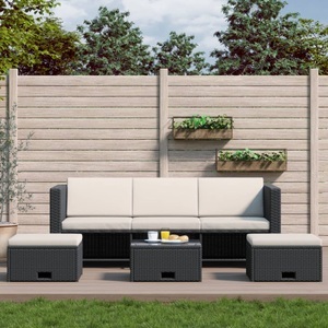 Diverse Hardware, 4-tlg. Garten-Lounge-Set mit Auflagen Poly Rattan Schwarz