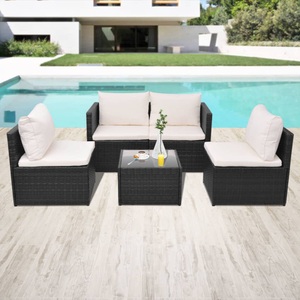 Diverse Hardware, 5-tlg. Garten-Lounge-Set mit Auflagen Poly Rattan Schwarz