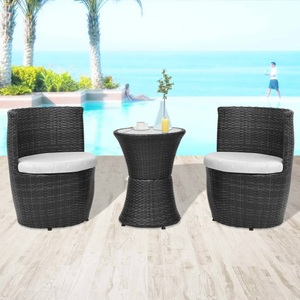 Diverse Hardware, 3-tlg. Bistro-Set mit Auflagen Poly Rattan Schwarz