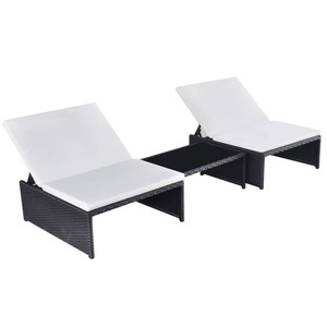 Diverse Hardware, Sonnenliegen 2 Stk. mit Tisch Poly Rattan Schwarz