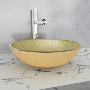 Diverse Hardware, Waschbecken Hartglas 42 cm Gold, vidaXL Waschbecken Hartglas 42 cm Gold