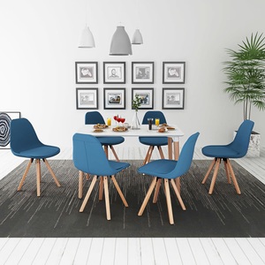 vidaXL, vidaXL 7-teilige Essgruppe Tisch Stühle Weiß und Blau, 