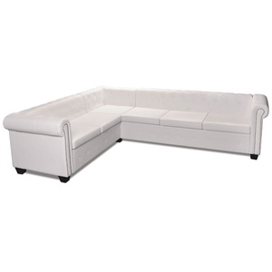 Chesterfield Ecksofa 6-Sitzer Kunstleder Weiss