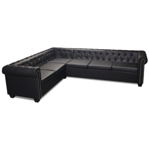 Chesterfield Ecksofa 6-Sitzer Kunstleder Schwarz