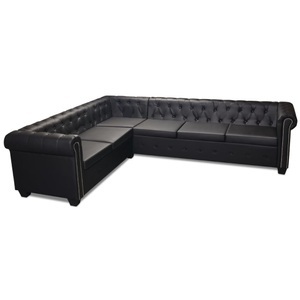 Diverse Hardware, Chesterfield Ecksofa 6-Sitzer Kunstleder Schwarz