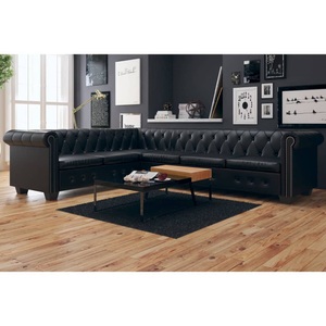 Diverse Hardware, Chesterfield Ecksofa 6-Sitzer Kunstleder Schwarz
