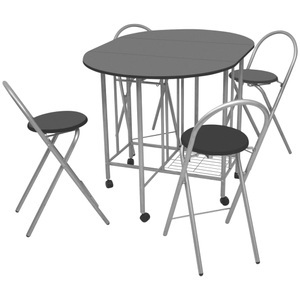 vidaXL, vidaXL Ausklappbarer Esstisch fünfteilig MDF Schwarz, vidaXL Ausklappbarer Esstisch fünfteilig MDF Schwarz