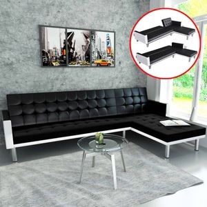 Diverse Hardware, Ecksofa mit Schlaffunktion Kunstleder Schwarz