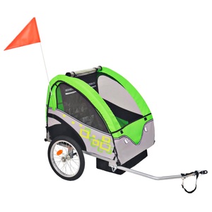 vidaXL, vidaXL Kinder Fahrradanhänger Grau und Grün 30 kg, vidaXL Fahrradanhänger Grau und Grün 30 kg