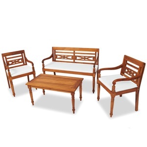 Diverse Hardware, 4-tlg. Garten-Lounge-Set mit Auflagen Massivholz Teak, vidaXL 4-tlg. Garten-Lounge-Set mit Auflagen Massivholz Teak