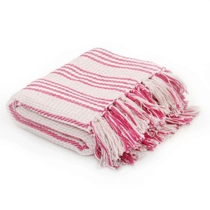 vidaXL, vidaXL Überwurf Baumwolle Streifen 220 x 250 cm Rosa und Weiss