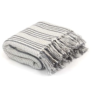 vidaXL, vidaXL Überwurf Baumwolle Streifen 125 x 150 cm Grau und Weiss