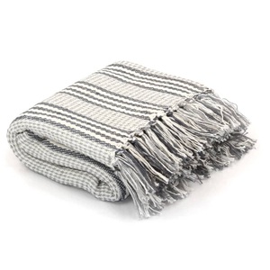 vidaXL, vidaXL Überwurf Baumwolle Streifen 160 x 210 cm Grau und Weiss