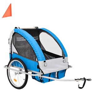 vidaXL, vidaXL 2-in-1 Kinder Fahrradanhänger & Kinderwagen Blau und Grau, vidaXL 2-in-1 Fahrradanhänger und Kinderwagen Blau und Grau