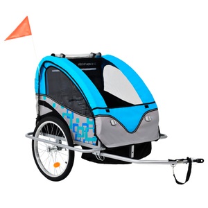 vidaXL, vidaXL 2-in-1 Kinder Fahrradanhänger & Kinderwagen Blau und Grau, vidaXL 2-in-1 Fahrradanhänger und Kinderwagen Blau und Grau