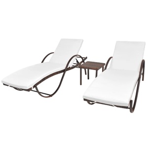Diverse Hardware, Sonnenliegen 2 Stk. mit Tisch Poly Rattan Braun, vidaXL Sonnenliegen 2 Stk. mit Tisch Poly Rattan Braun