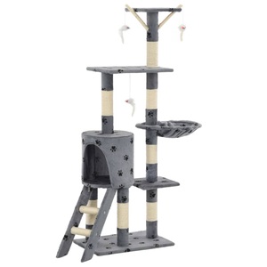 Diverse Hardware, Katzen-Kratzbaum Sisal 138 cm Grau Pfoten-Aufdruck