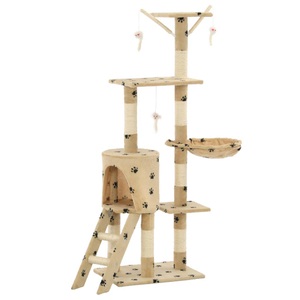 Diverse Hardware, Katzenkratzbaum mit Sisal 138 cm Beige Pfoten-Aufdruck