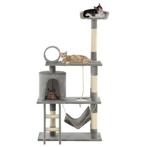 vidaXL, vidaXL Katzenbaum mit Sisal-Kratzsäulen 140 cm Grau, vidaXL Katzenbaum mit Sisal-Kratzsäulen 140 cm Grau