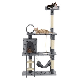 vidaXL, vidaXL Katzenbaum mit Sisal-Kratzsäulen 140 cm Grau Pfoten-Aufdruck