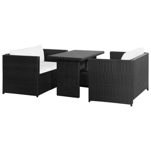 Diverse Hardware, 3-tlg. Garten-Lounge-Set mit Auflagen Poly Rattan Schwarz, vidaXL 3-tlg. Garten-Lounge-Set mit Auflagen Poly Rattan Schwarz