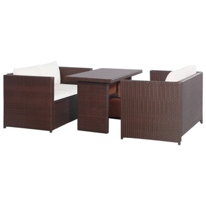 Diverse Hardware, 3-tlg. Bistro-Set mit Auflagen Poly Rattan Braun