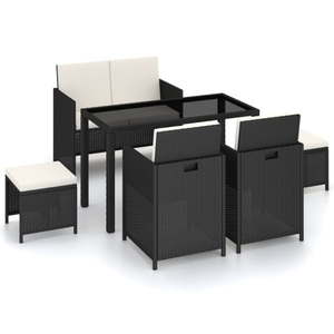 Diverse Hardware, 6-tlg. Garten-Essgruppe mit Auflagen Poly Rattan Schwarz