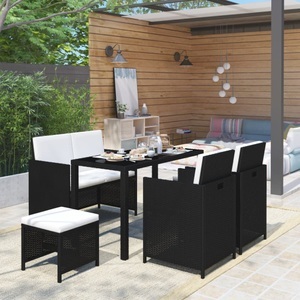Diverse Hardware, 6-tlg. Garten-Essgruppe mit Auflagen Poly Rattan Schwarz