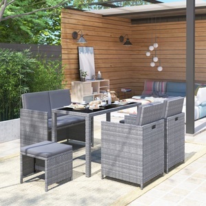Diverse Hardware, 6-tlg. Garten-Essgruppe mit Auflagen Poly Rattan Grau, vidaXL 6-tlg. Garten-Essgruppe mit Auflagen Poly Rattan Grau