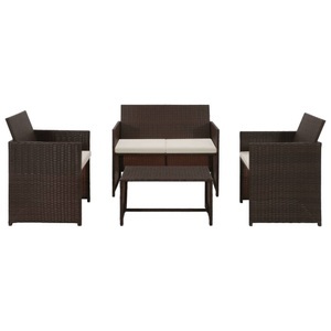 Diverse Hardware, 4-tlg. Garten-Lounge-Set mit Auflagen Poly Rattan Braun, vidaXL 4-tlg. Garten-Lounge-Set mit Auflagen Poly Rattan Braun