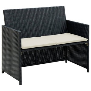 Diverse Hardware, 2-Sitzer-Gartensofa mit Polstern Schwarz Poly Rattan, vidaXL 2-Sitzer-Gartensofa mit Polstern Schwarz Poly Rattan