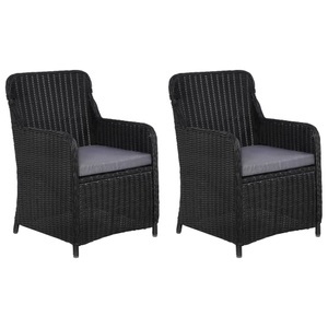 vidaXL, vidaXL Gartenstühle mit Polster 2 Stk. Poly Rattan Schwarz, vidaXL Gartenstühle mit Polster 2 Stk. Poly Rattan Schwarz