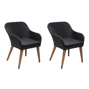 vidaXL, vidaXL Gartenstühle mit Polstern 2 Stk. Poly Rattan Schwarz