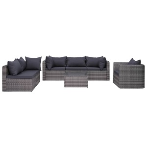 Diverse Hardware, 7-tlg. Garten-Sofagarnitur mit Polster&Kissen Poly Rattan Grau, VidaXL - Garten-sofagarnitur poly-rattan, One Size, Grau