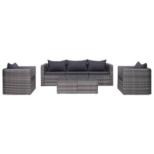 Diverse Hardware, 6-tlg. Garten-Sofagarnitur mit Polstern&Kissen Poly Rattan Grau, vidaXL 6-tlg. Garten-Sofagarnitur mit Polstern&Kissen Poly Rattan Grau