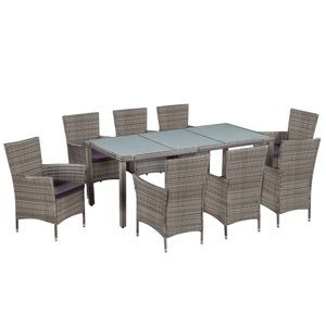 Diverse Hardware, 9-tlg. Garten-Essgruppe mit Auflagen Poly Rattan Grau