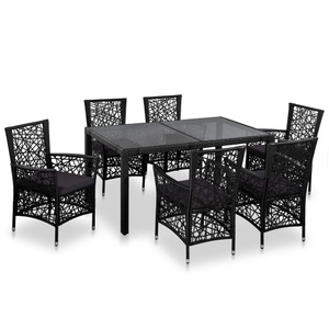 Diverse Hardware, 7-tlg. Garten-Essgruppe Poly Rattan Schwarz