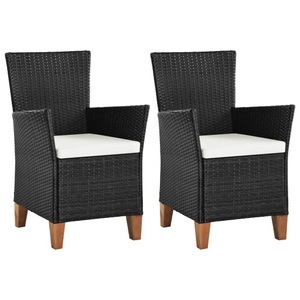 vidaXL, vidaXL Gartenstühle mit Polstern 2 Stk. Poly Rattan Schwarz, vidaXL Gartenstühle mit Polstern 2 Stk. Poly Rattan Schwarz